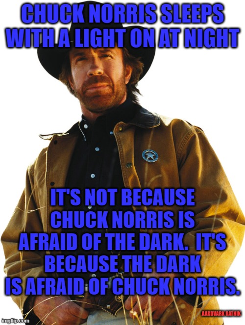 chuck's dark | CHUCK NORRIS SLEEPS WITH A LIGHT ON AT NIGHT; IT'S NOT BECAUSE CHUCK NORRIS IS AFRAID OF THE DARK.  IT'S BECAUSE THE DARK IS AFRAID OF CHUCK NORRIS. AARDVARK RATNIK | image tagged in chuck norris,happy halloween,ghost | made w/ Imgflip meme maker