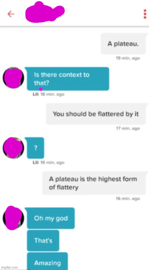 im highly flattered. | image tagged in plateau | made w/ Imgflip meme maker