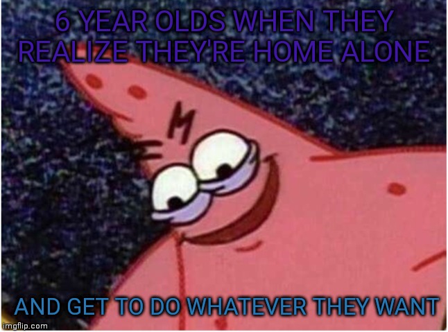 Home Alone | 6 YEAR OLDS WHEN THEY REALIZE THEY'RE HOME ALONE; AND GET TO DO WHATEVER THEY WANT | image tagged in savage patrick | made w/ Imgflip meme maker
