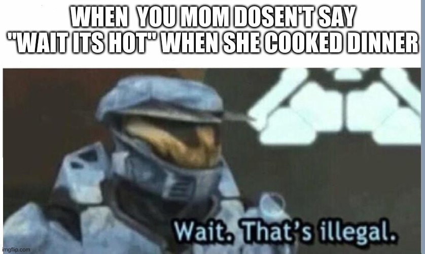 Wait. That's illegal | WHEN  YOU MOM DOSEN'T SAY "WAIT ITS HOT" WHEN SHE COOKED DINNER | image tagged in wait that's illegal | made w/ Imgflip meme maker