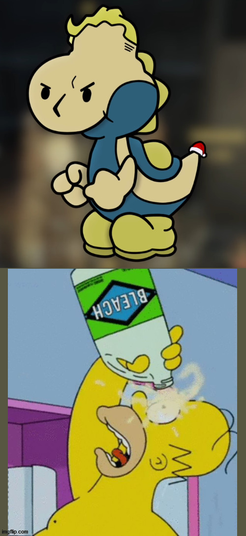 Vault Yoshi | image tagged in fallout vault boy,yoshi,bleach,unsee | made w/ Imgflip meme maker