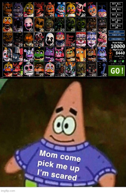 Me in FNAF UCN trying 50/20 mode for the first time: | image tagged in mom pick me up i'm scared,fnaf | made w/ Imgflip meme maker