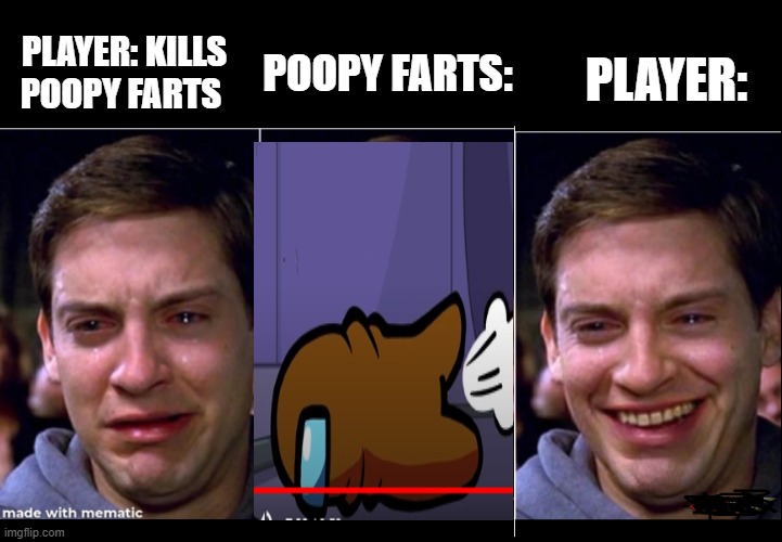 RIP poopy farts | PLAYER:; PLAYER: KILLS POOPY FARTS; POOPY FARTS: | image tagged in among us | made w/ Imgflip meme maker