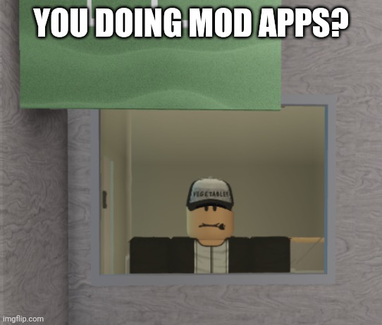 Roblox guy in house | YOU DOING MOD APPS? | image tagged in roblox guy in house | made w/ Imgflip meme maker