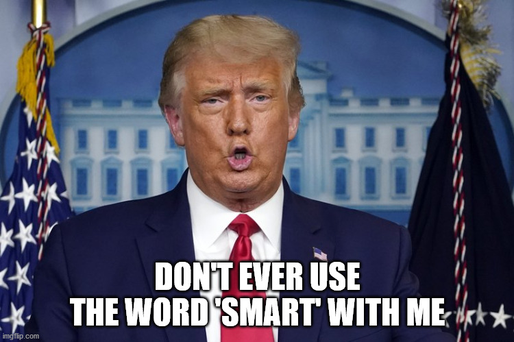 Famous Quotes | DON'T EVER USE THE WORD 'SMART' WITH ME | image tagged in trump | made w/ Imgflip meme maker