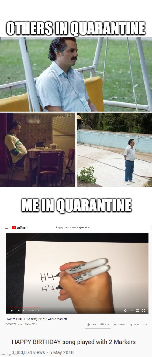 it's funny cause it's true | OTHERS IN QUARANTINE; ME IN QUARANTINE | image tagged in memes,sad pablo escobar | made w/ Imgflip meme maker