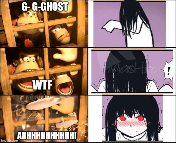 G-g-ghost! | G- G-GHOST; WTF; AHHHHHHHHHHH! | image tagged in donkey kong and diddy kong surprised,ghost,donkey kong,spooktober | made w/ Imgflip meme maker