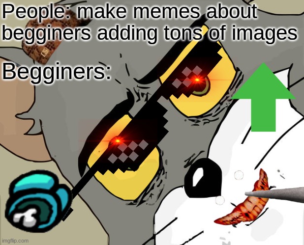 This is just a stereotype, don't be offended if ur a begginer | People: make memes about begginers adding tons of images; Begginers: | image tagged in memes,unsettled tom,imgflip,memes about memeing,memes about memes,begginers | made w/ Imgflip meme maker