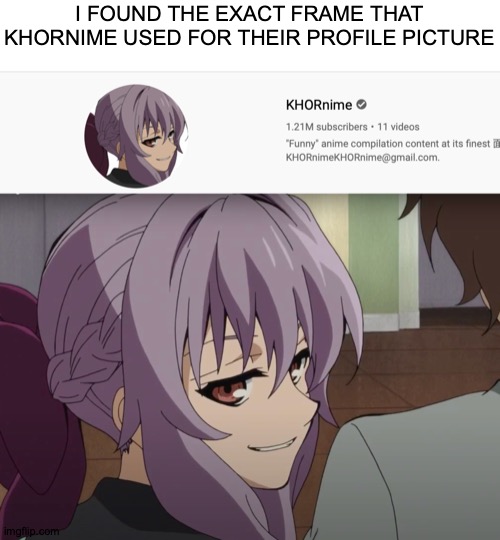 And Their's Our Smudgeness | I FOUND THE EXACT FRAME THAT KHORNIME USED FOR THEIR PROFILE PICTURE | image tagged in memes,anime,smirk | made w/ Imgflip meme maker