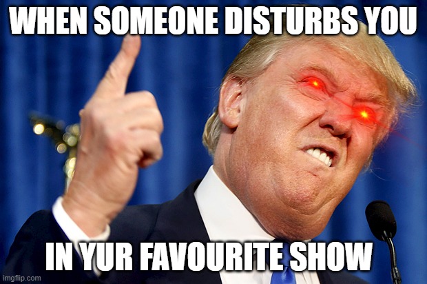 LOL | WHEN SOMEONE DISTURBS YOU; IN YUR FAVOURITE SHOW | image tagged in donald trump | made w/ Imgflip meme maker