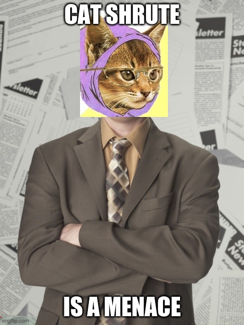Dwight Schrute 2 | CAT SHRUTE; IS A MENACE | image tagged in memes,dwight schrute 2 | made w/ Imgflip meme maker
