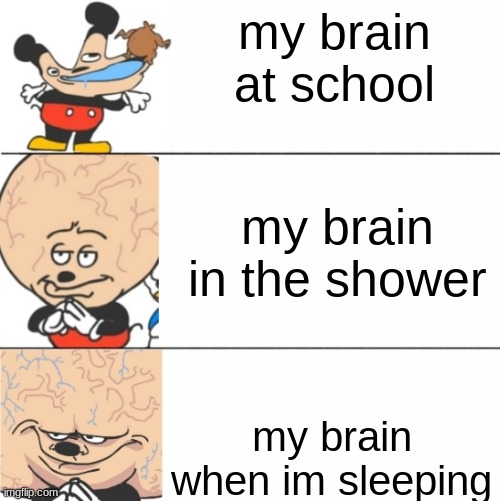 Expanding Brain Mokey | my brain at school; my brain in the shower; my brain when im sleeping | image tagged in expanding brain mokey | made w/ Imgflip meme maker