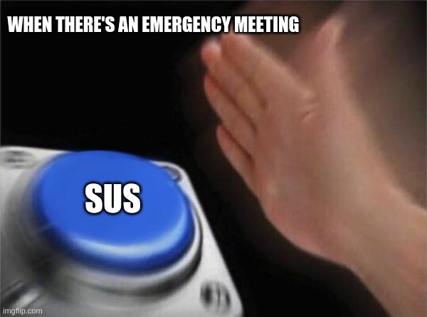 Sus | WHEN THERE'S AN EMERGENCY MEETING; SUS | image tagged in memes,blank nut button | made w/ Imgflip meme maker
