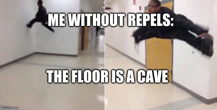 The floor is | ME WITHOUT REPELS:; THE FLOOR IS A CAVE | image tagged in the floor is | made w/ Imgflip meme maker