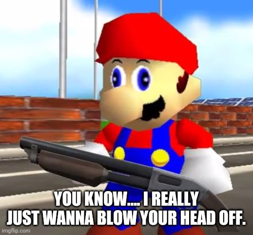 SMG4 Shotgun Mario | YOU KNOW.... I REALLY JUST WANNA BLOW YOUR HEAD OFF. | image tagged in smg4 shotgun mario | made w/ Imgflip meme maker