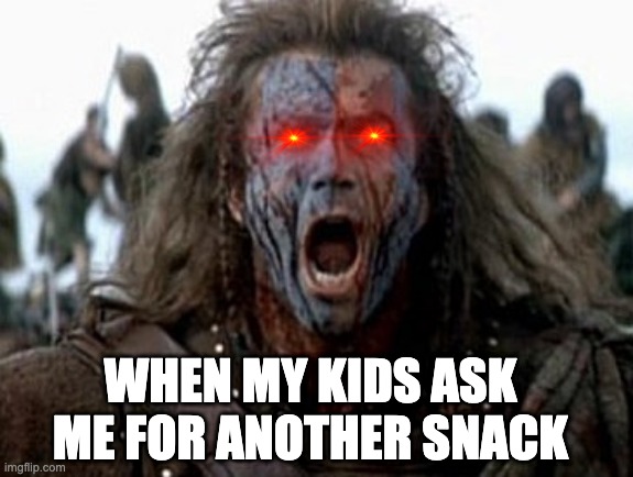 Brave heart  | WHEN MY KIDS ASK ME FOR ANOTHER SNACK | image tagged in brave heart | made w/ Imgflip meme maker