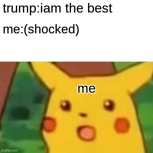 Surprised Pikachu Meme | trump:iam the best; me:(shocked); me | image tagged in memes,surprised pikachu | made w/ Imgflip meme maker