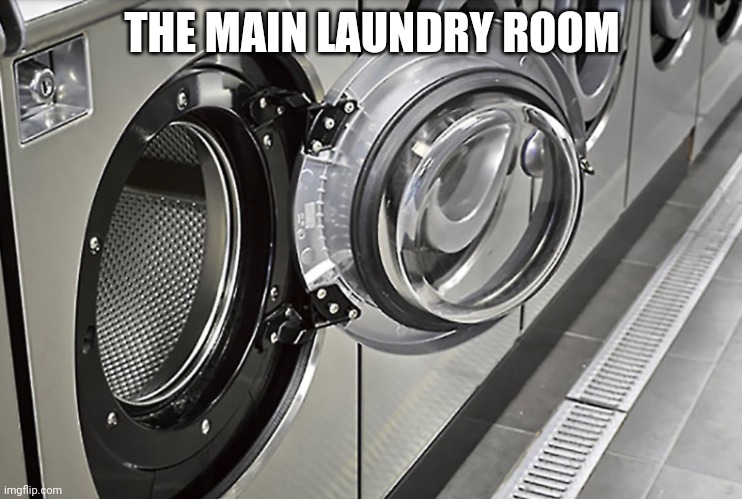 Hotel laundry room | THE MAIN LAUNDRY ROOM | image tagged in hotel laundry room | made w/ Imgflip meme maker
