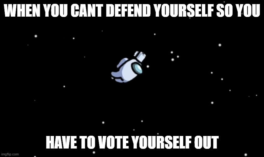 Among Us ejected | WHEN YOU CANT DEFEND YOURSELF SO YOU; HAVE TO VOTE YOURSELF OUT | image tagged in among us ejected,among us blame | made w/ Imgflip meme maker
