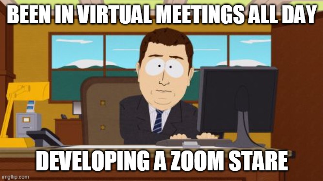 Zoom Meetings |  BEEN IN VIRTUAL MEETINGS ALL DAY; DEVELOPING A ZOOM STARE | image tagged in memes,zoom,meeting,virtual,work from home | made w/ Imgflip meme maker