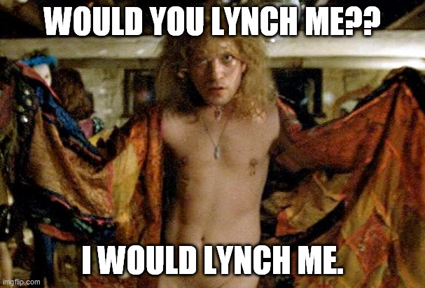 Buffalo bill silence of the lambs | WOULD YOU LYNCH ME?? I WOULD LYNCH ME. | image tagged in buffalo bill silence of the lambs | made w/ Imgflip meme maker