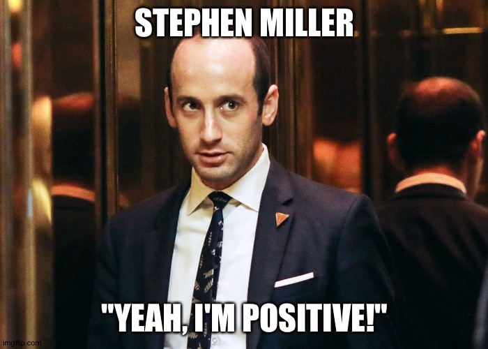 The White House pandemic-within-a-pandemic continues | STEPHEN MILLER; "YEAH, I'M POSITIVE!" | image tagged in stephen miller | made w/ Imgflip meme maker