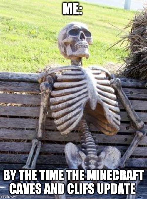 Minecraft | ME:; BY THE TIME THE MINECRAFT CAVES AND CLIFS UPDATE | image tagged in memes,waiting skeleton | made w/ Imgflip meme maker