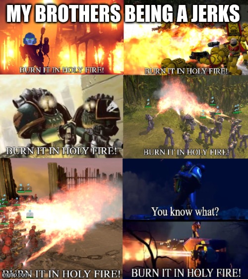BURN IT ALL! | MY BROTHERS BEING A JERKS | image tagged in burn it all | made w/ Imgflip meme maker