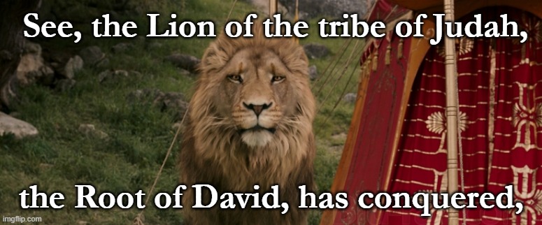 Aslan | See, the Lion of the tribe of Judah, the Root of David, has conquered, | image tagged in aslan | made w/ Imgflip meme maker