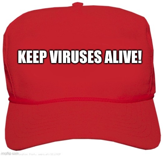 blank red MAGA hat | KEEP VIRUSES ALIVE! | image tagged in blank red maga hat | made w/ Imgflip meme maker