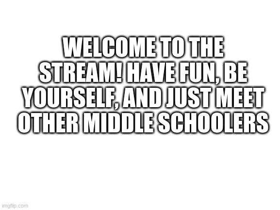 Blank White Template | WELCOME TO THE STREAM! HAVE FUN, BE YOURSELF, AND JUST MEET OTHER MIDDLE SCHOOLERS | image tagged in blank white template | made w/ Imgflip meme maker
