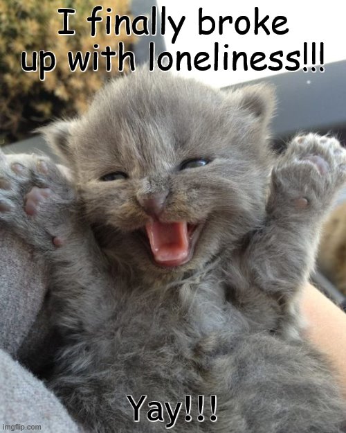 im dating L9d3 (: | I finally broke up with loneliness!!! Yay!!! | image tagged in yay kitty,happy | made w/ Imgflip meme maker