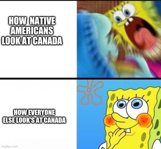 lmao | HOW  NATIVE AMERICANS LOOK AT CANADA; HOW EVERYONE ELSE LOOK'S AT CANADA | image tagged in memes | made w/ Imgflip meme maker