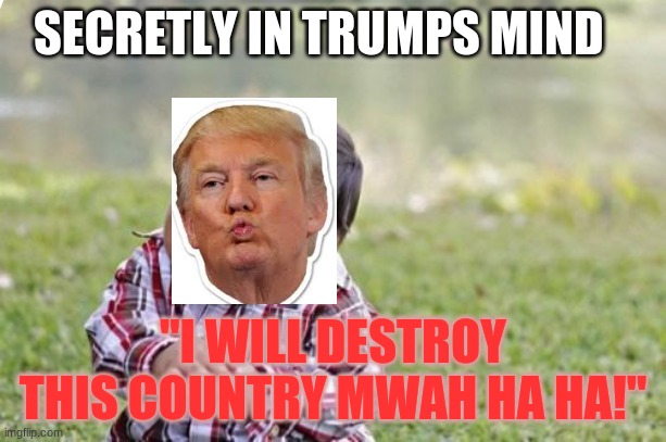 Evil Toddler | SECRETLY IN TRUMPS MIND; "I WILL DESTROY THIS COUNTRY MWAH HA HA!" | image tagged in memes,evil toddler,dump trump | made w/ Imgflip meme maker