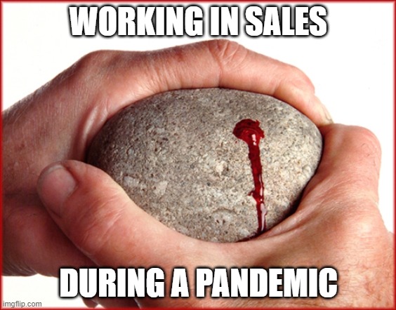 Working in Sales During a Pandemic | WORKING IN SALES; DURING A PANDEMIC | image tagged in sales,blood,rock,pandemic | made w/ Imgflip meme maker