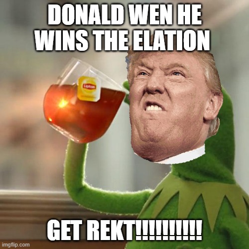 But That's None Of My Business | DONALD WEN HE WINS THE ELATION; GET REKT!!!!!!!!!! | image tagged in memes,but that's none of my business,kermit the frog | made w/ Imgflip meme maker