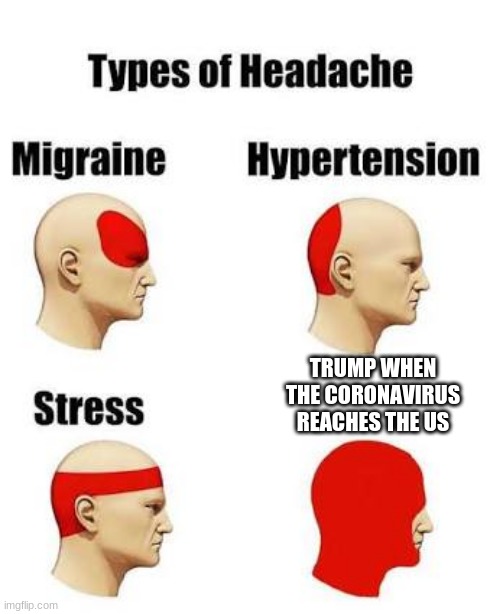 Headaches | TRUMP WHEN THE CORONAVIRUS REACHES THE US | image tagged in headaches | made w/ Imgflip meme maker