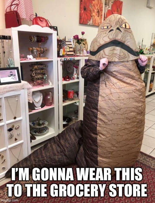 With Nothing Underneath | I’M GONNA WEAR THIS TO THE GROCERY STORE | image tagged in funny memes,jabba the hutt,costumes | made w/ Imgflip meme maker