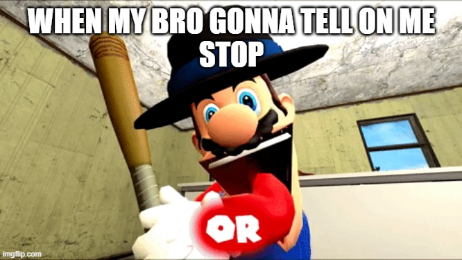 WHEN MY BRO GONNA TELL ON ME
STOP | image tagged in mario | made w/ Imgflip meme maker