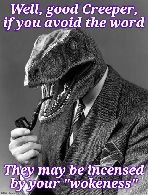 Philosoraptor | Well, good Creeper, if you avoid the word They may be incensed by your "wokeness" | image tagged in philosoraptor | made w/ Imgflip meme maker