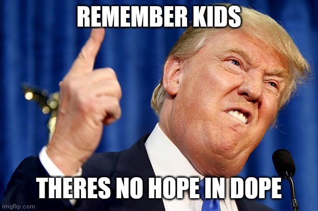 Donald Trump | REMEMBER KIDS; THERES NO HOPE IN DOPE | image tagged in donald trump,trump | made w/ Imgflip meme maker