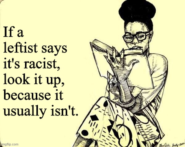 Black Woman Reading a Book | If a leftist says it's racist, look it up, because it usually isn't. | image tagged in black woman reading a book | made w/ Imgflip meme maker