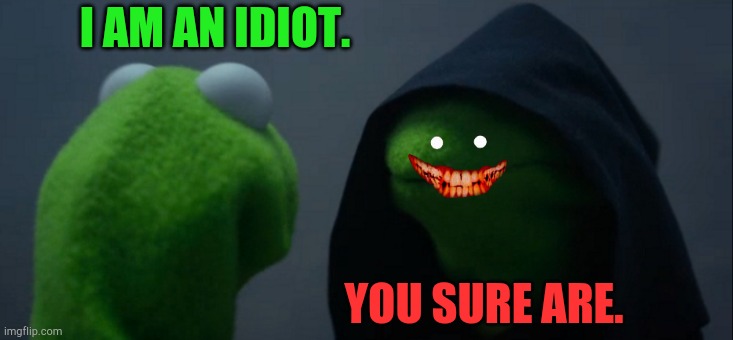 You sure are. | I AM AN IDIOT. YOU SURE ARE. | image tagged in memes,evil kermit,idiot | made w/ Imgflip meme maker