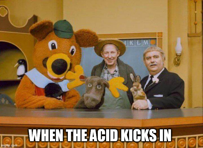 Drugs | WHEN THE ACID KICKS IN | image tagged in drugs | made w/ Imgflip meme maker