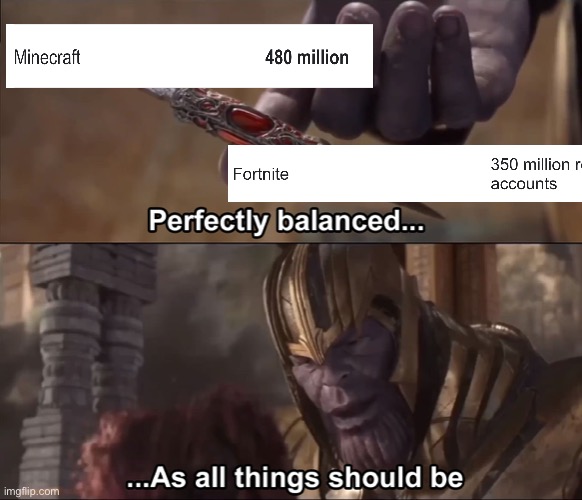 Haha! Beat that Fortnite! | image tagged in thanos perfectly balanced as all things should be | made w/ Imgflip meme maker