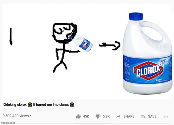 youtube video template | Drinking clorox 😱 It turned me into clorox 😱 | image tagged in youtube video template | made w/ Imgflip meme maker