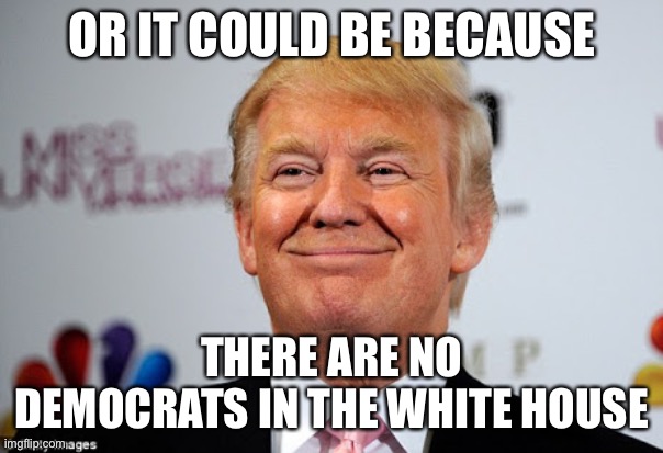 Donald trump approves | OR IT COULD BE BECAUSE THERE ARE NO DEMOCRATS IN THE WHITE HOUSE | image tagged in donald trump approves | made w/ Imgflip meme maker