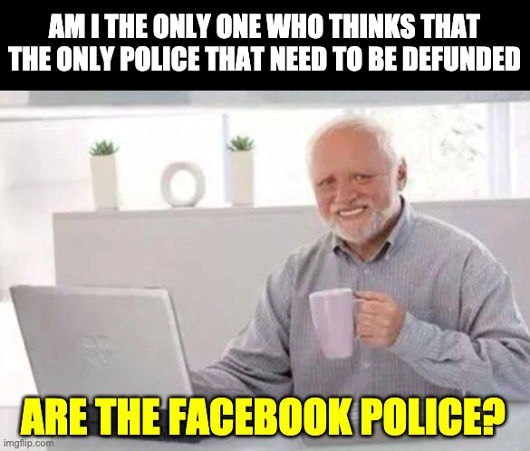 Censorship | AM I THE ONLY ONE WHO THINKS THAT THE ONLY POLICE THAT NEED TO BE DEFUNDED; ARE THE FACEBOOK POLICE? | image tagged in harold | made w/ Imgflip meme maker