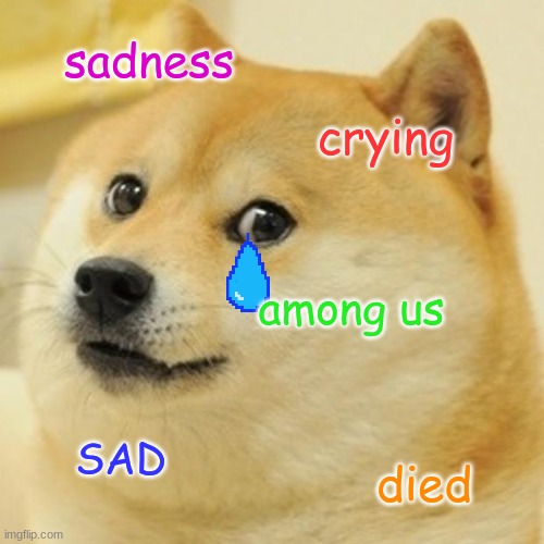 among us made me sad to day | sadness; crying; among us; SAD; died | image tagged in memes,doge | made w/ Imgflip meme maker