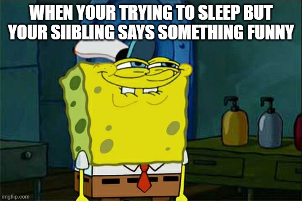 Don't You Squidward | WHEN YOUR TRYING TO SLEEP BUT YOUR SIIBLING SAYS SOMETHING FUNNY | image tagged in memes,don't you squidward | made w/ Imgflip meme maker